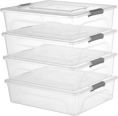novelinks Contenedores de almacenamiento apilables transparentes con tapa, cajas de almacenamiento de plástico duradero para oficina en casa,