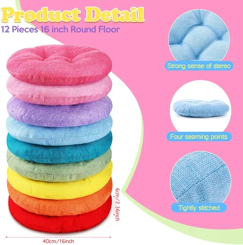 Miniatura 2 de Fumete 12 piezas de 16 pulgadas de cojines de piso redondos para niños y bebés, asientos flexibles para salón de clases, almohadas de piso