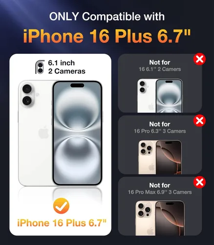 Miniatura 429 de Diaclara Funda diseñada para iPhone 16, mejorada [protección completa de la cámara], carcasa resistente de cuerpo completo con protector de pantalla