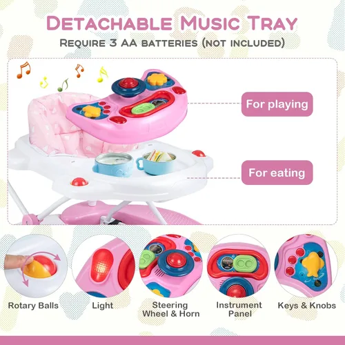 Miniatura 5 de BABY JOY Andador de bebé 6 en 1, andador de bebé plegable con ruedas, altura ajustable, música, luces, modo saltador y mecedora, andadores de bebé