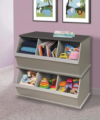 Miniatura 3 de Badger Basket Organizador apilable de almacenamiento de juguetes de tres cubos - grano de madera/gris