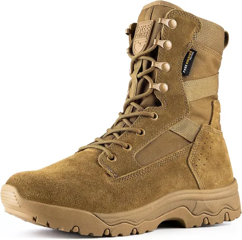 Miniatura 15 de FREE SOLDIER - Botas tácticas para hombre, botas de combate ligeras de 8 pulgadas, botas de trabajo militar de cuero de ante duradero, bota