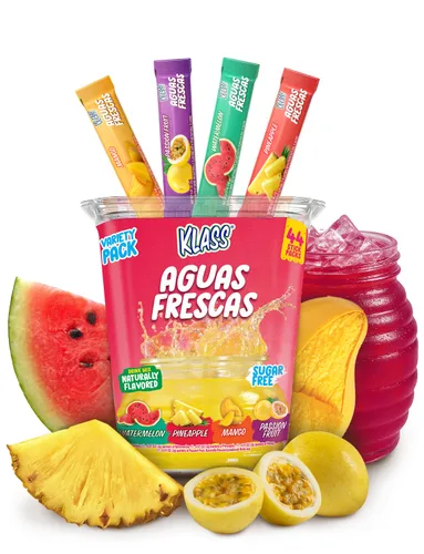 Miniatura 9 de Klass Aguas Frescas Mezcla de bebida en polvo 44 sobres de polvo sin azúcar Sabores - Pepino, limonada de lima, piña, mandarina, fresa, sandía