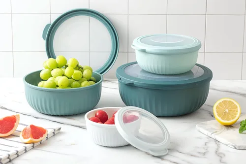 Miniatura 6 de COOK WITH COLOR - Juego de 8 cuencos mezcladores de plástico para preparación de comidas con tapas, de tamaño pequeño, apilables, anchos y Verde