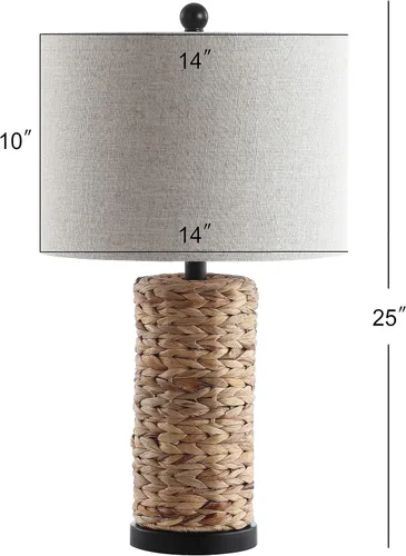 Miniatura 4 de JONATHAN Y Juego de 2 lámparas de mesa de jacinto de agua costera marrón oscuro de 25 pulgadas, lámpara de noche con pantalla de lino gris claro