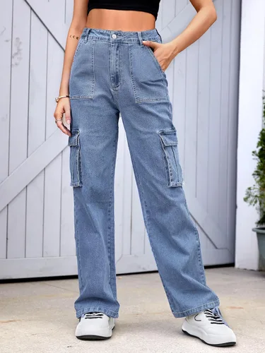 Miniatura 2 de ZMPSIISA Pantalones cargo de cintura alta para mujer, pantalones casuales de pierna ancha, 6 bolsillos, pantalones militares de combate