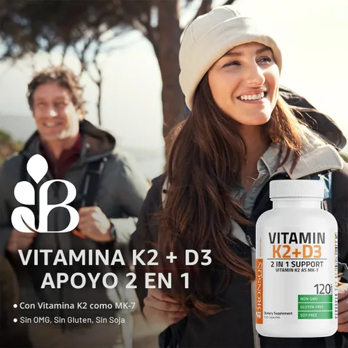 Miniatura 3 de Bronson Vitamina K2 (MK7) con suplemento D3 Fórmula no OGM 5000 UI de vitamina D3 y 90 mcg de K2 MK-7 Fácil de tragar Complejo de vitamina D y K