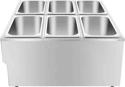 Miniatura 9 de Calentador de alimentos eléctrico comercial de 6 bandejas, 110 V, 850 W, de acero inoxidable, para encimera de bufé, vaporizador de vapor, mesa de 6