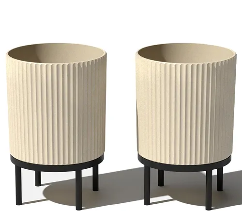 Miniatura 42 de Veradek Demi Series - Maceta redonda con soporte para porche o patio, compuesto de piedra de plástico duradero y soporte de madera, decoración