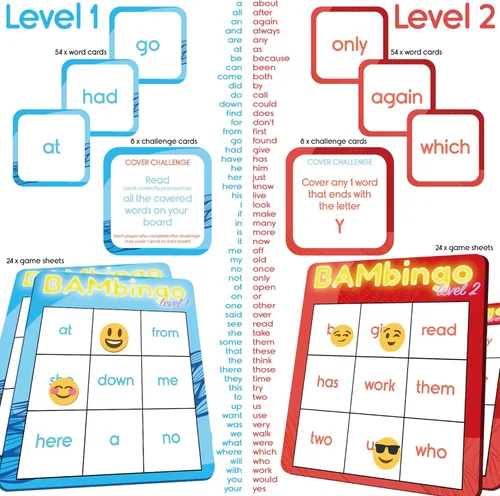 Miniatura 3 de Juego de bingo de palabras de vista THE BAMBINO TREE Nivel 1 y 2 - Juegos educativos para niños - Aprende a leer vocabulario para jardín de infantes