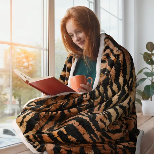 Miniatura 3 de Manta de Sherpa mullida con estampado de tigre; manta supersuave de vellón de visón, manta mullida para la cama y ver televisión, manta mullida