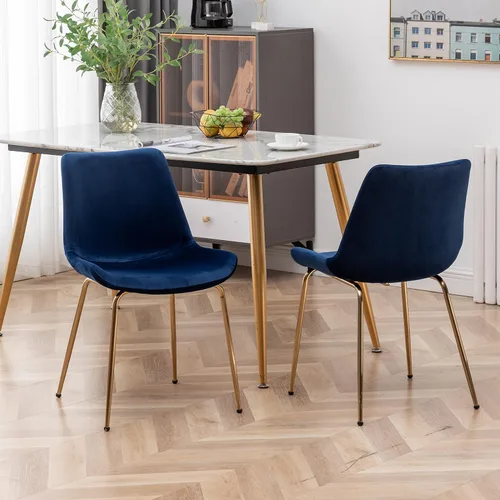 Miniatura 4 de R. Everett - Silla de comedor moderna de terciopelo con patas chapadas en oro duraderas, juego de 2, color azul