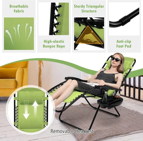 Miniatura 6 de Tangkula Zero Gravity - Silla plegable para patio, reclinable, ajustable, con soporte para tazas, reposabrazos anchos para patio, jardín, piscina