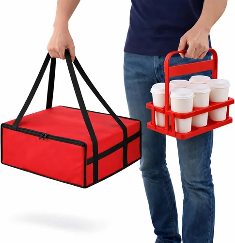 Bodaon - Bolsa aislada para pizza para entrega y portabebidas portátil de plástico, 20"x 20"x 6", enfriador Doordash/calor para alimentos calientes,