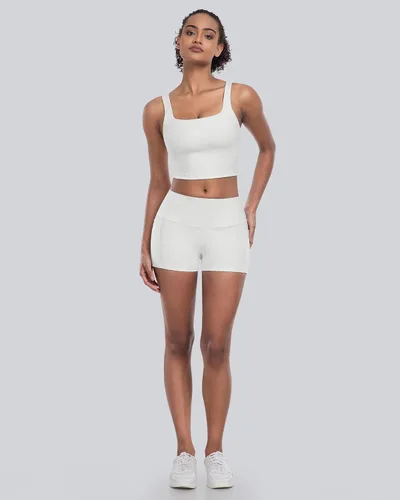 Miniatura 3 de CHRLEISURE - Pantalones cortos de ciclismo para mujer con bolsillos de licra, cintura alta, con control de abdomen para entrenamiento, yoga