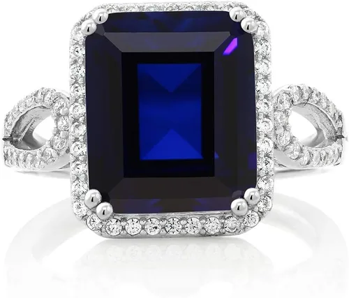 Miniatura 19 de Gem Stone King 5-8 Cttw Halo Ring for Women 925 Sterling Silver Emerald Cut 12X10MM Gemstone Birthstone Fine Jewelry for Her Mom Wife