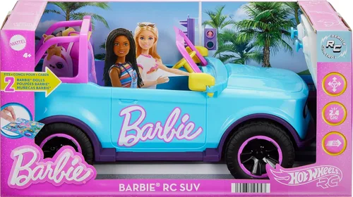 Miniatura 6 de Barbie Hot Wheels RC SUV, vehículo de control remoto que se adapta a 2 muñecas de moda y accesorios, incluye pegatinas aplicadas por niños