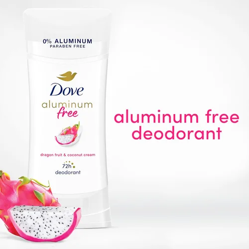 Miniatura 3 de Desodorante Dove sin aluminio para mujeres, 3 paquetes, sabor a fruta del dragón y crema de coco, protección contra olores de 72 horas, 2.6 oz