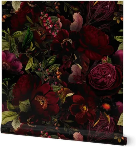 Papel tapiz para despegar y pegar, romántico, gótico, floral, vintage, flores victorianas, rosas oscuras, papel tapiz extraíble personalizado por