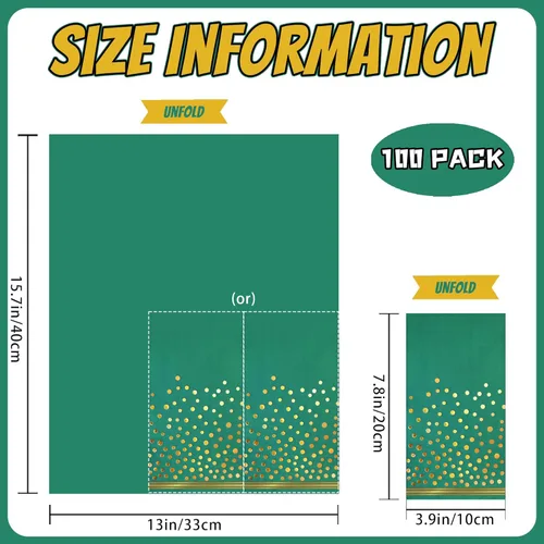 Miniatura 2 de 100 servilletas de papel verde – Servilletas de fiesta con puntos dorados, servilletas de cena verdes desechables para cumpleaños, baño, boda, Verde