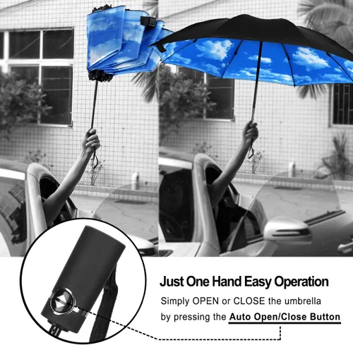 Miniatura 4 de LANBRELLA - Paraguas de viaje compacto plegable reversible y resistente al viento