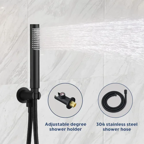 Miniatura 5 de Mezclador de lluvia de baño de 10 pulgadas, conjunto combinado de ducha montado en celda de lluvia, sistema de cabezal de ducha con acabado negro