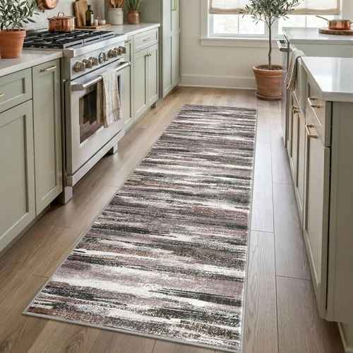 Miniatura 96 de Alfombra de pasillo moderna Lansny 2 x 6 pulgadas, alfombra de cocina lavable verde mostaza multicolor, alfombra antideslizante suave para pasillo