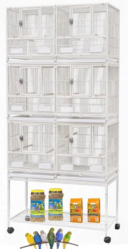 Miniatura 11 de Jaula Doble Apilable con Centro Dividido, Puertas de Caja de Anidación Lateral para Criador de Aves de Vuelo, Jaula Doble Rodante para Aviarios