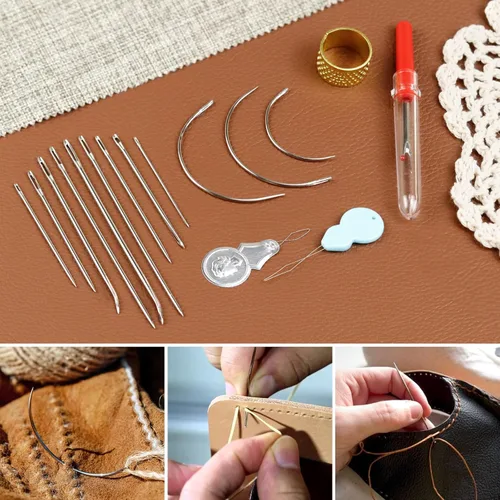 Miniatura 6 de FIVEIZERO Juego de agujas de coser a mano de servicio pesado - Agujas de coser cuero de ojo grande para costura a mano, tapicería, alfombra