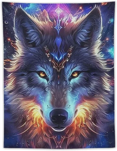 FeoYoed Tapiz para colgar en la pared, decoración estética para dormitorio, sala de estar, tapices de arte de pared, arte de lobo, galaxia,