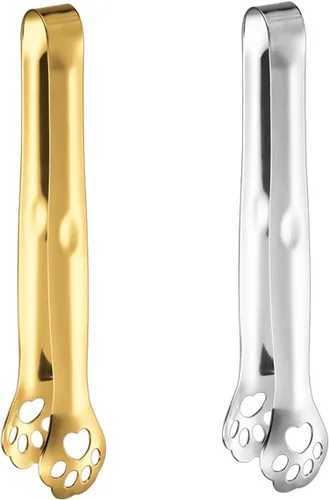 Paquete de 2 pinzas pequeñas para servir de 6.9 pulgadas, de acero inoxidable, mini pinzas para aperitivos, patas de gato, pequeñas pinzas de bufé