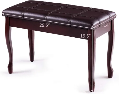 Miniatura 3 de GOFLAME Taburete de banco de piano con cojín acolchado y almacenamiento de música, asiento de piano resistente con asiento acolchado de piel Marrón