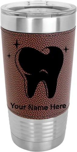 Miniatura 13 de LaserGram Vaso aislado al vacío de 20 onzas, con dientes, grabado personalizado incluido (piel sintética, estilo béisbol)