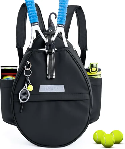 Mochila de Tenis con Soporte para 2 Raquetas, Bolsa de Raqueta de Tenis de Cuero PU Resistente al Agua para Mujeres y Hombres, Mochila Deportiva de