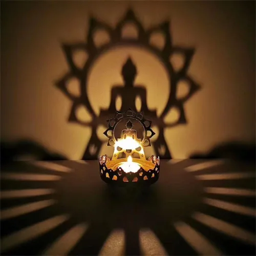 Lámpara de mantequilla Ghee Portavelas de taza dorada Lámpara de aceite de latón tibetano Suministros de altar budista Hueco de metal tallado luz