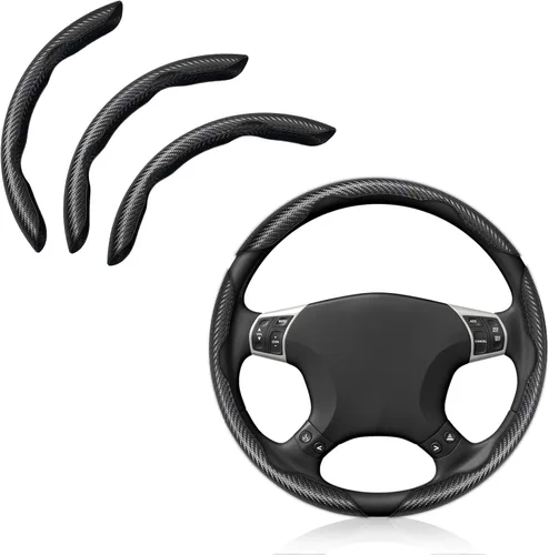 Pincuttee Funda de Volante de Fibra de Carbono - Protector de Volante Universal Antideslizante de 3 Piezas, Negro Mate