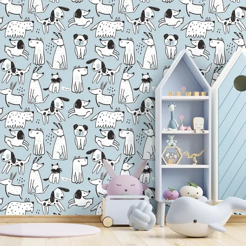 Miniatura 3 de CRE8TIVE Papel tapiz de 24 x 118 pulgadas para perros pequeños, papel tapiz de pelar y pegar, papel tapiz azul y blanco de animales de cachorro