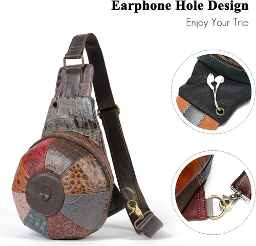 Miniatura 3 de FANDARE Mochila bandolera de cuero genuino de retazos para mujer, bolsa cruzada para mujer