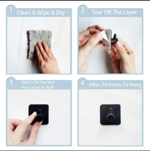 Miniatura 6 de Ganchos adhesivos para colgar, 4 unidades, ganchos para toallas para baño, ganchos adhesivos para paredes sin daños, gancho adhesivo