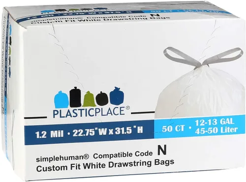 Miniatura 5 de Plasticplace Bolsas de basura de ajuste personalizado, compatibles con simplehuman Code N (50 unidades) forros de basura blancos con cordón de 12-13