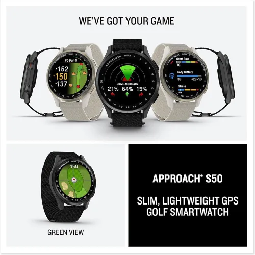 Miniatura 8 de Garmin 010-03010-01 Approach S50, reloj inteligente avanzado con GPS de golf, pantalla AMOLED, paquete de características en el campo con paquete