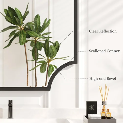 Miniatura 5 de Kelly Miller Espejo de baño negro festoneado para pared, espejo negro de 24 x 36 pulgadas, espejo decorativo de pared con marco biselado para baño