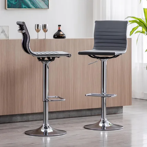 Miniatura 17 de Taburete de bar blanco de piel sintética ajustable en altura de mostrador con respaldo para isla de cocina, barra de desayuno