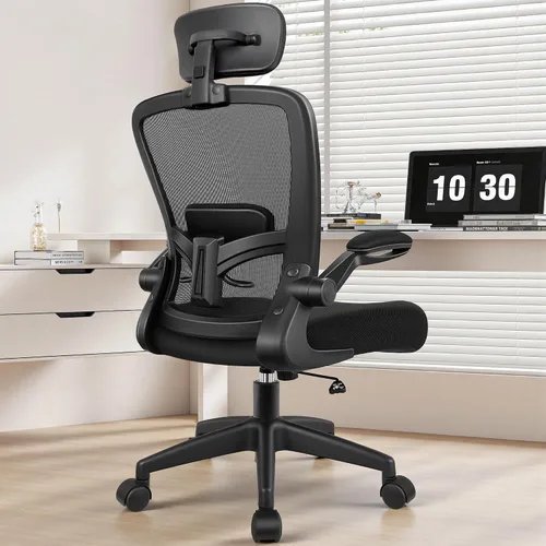 Silla de oficina ergonómica de escritorio, sillas de oficina de malla con respaldo alto con reposacabezas ajustable y brazos abatibles, cómoda silla