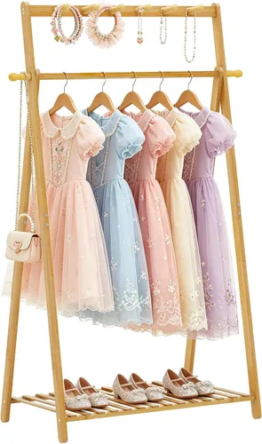Miniatura 7 de Percheros Pequeños para Colgar Ropa, Percheros de Bambú para Prendas de Niños, Perchero Independiente para Vestidos y Trajes para Dormitorio, Sala