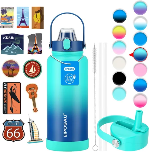 Miniatura 38 de Botella de agua aislada con tapa, bota y calcomanías, botella de acero inoxidable de 24 onzas, sin sudor, mantiene el frío las 24 horas, botella