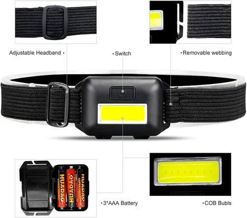 Miniatura 6 de Paquete de 8 faros LED para adultos y niños, 1.1 onzas/1.09 oz, lámpara de inundación COB ultra brillante con 3 modos, 24 pilas AAA, linterna