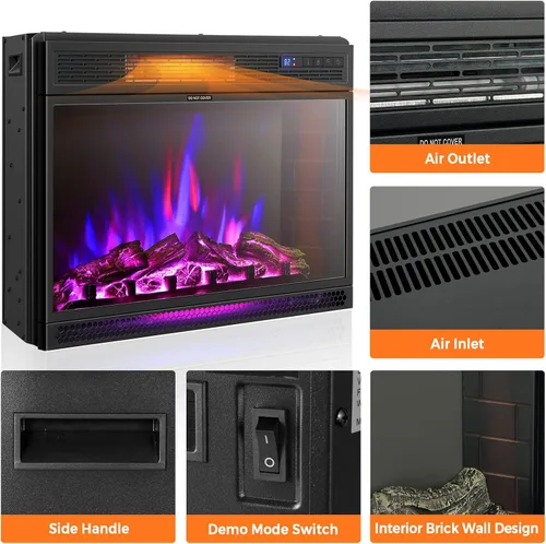 Miniatura 9 de Tangkula Chimenea eléctrica empotrada de 28 pulgadas, calentador de chimenea de 900/1350 W con temperatura ajustable, función de temporizador, 3