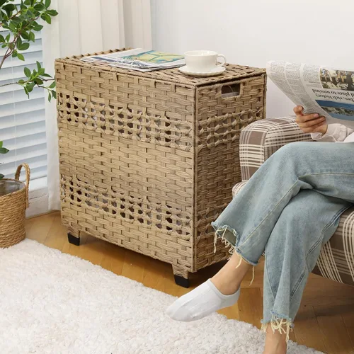 Miniatura 2 de OIAHOMY Cesta de lavandería con tapa, cesta de ropa de 140 litros con 3 bolsas extraíbles con forro, cesta plegable con tapa, cesta de mimbre