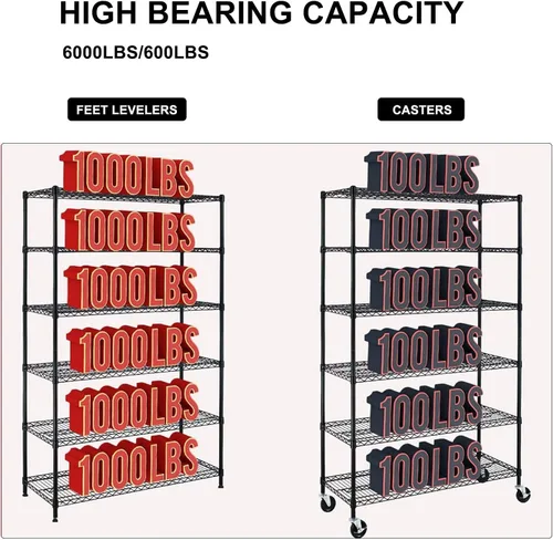 Miniatura 4 de Estantes de almacenamiento de capacidad de 6000 libras, estante de metal de 6 niveles con ruedas de 48 pulgadas de largo x 18 pulgadas de ancho x 76